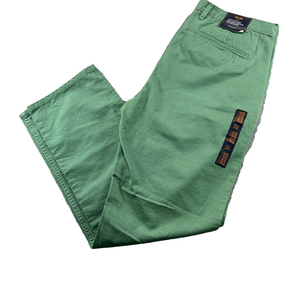 Gap Lived-In Slim Khaki Pants Mens 34x30 Green Casual Chinos NEW